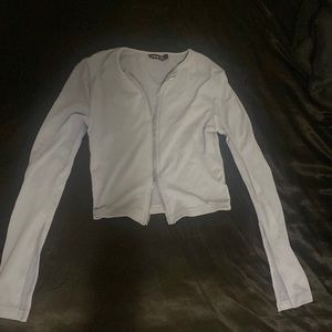 Light Blue Long Sleeve Top with Double Zippers and Bell Sleeve